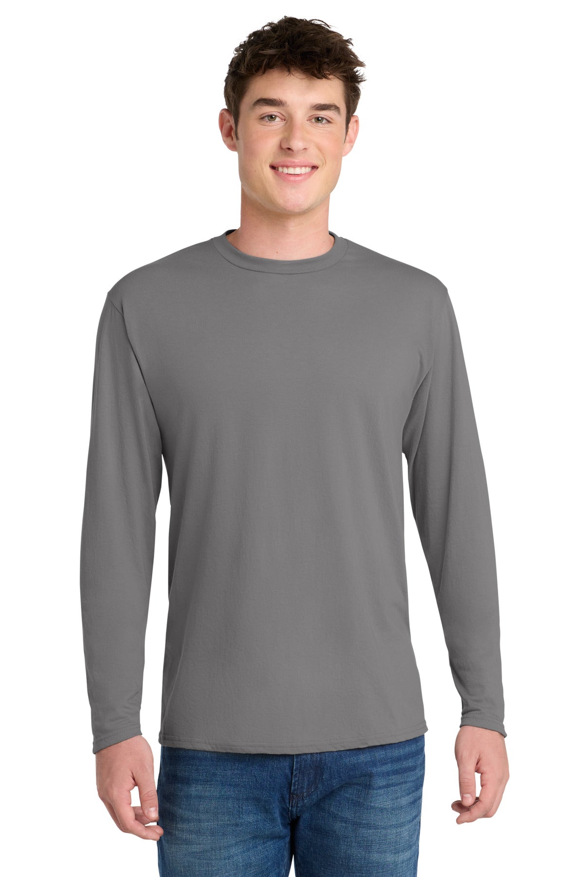Port & Co Long Sleeve Performance Blend Tee. PC381LS - Medium Grey
