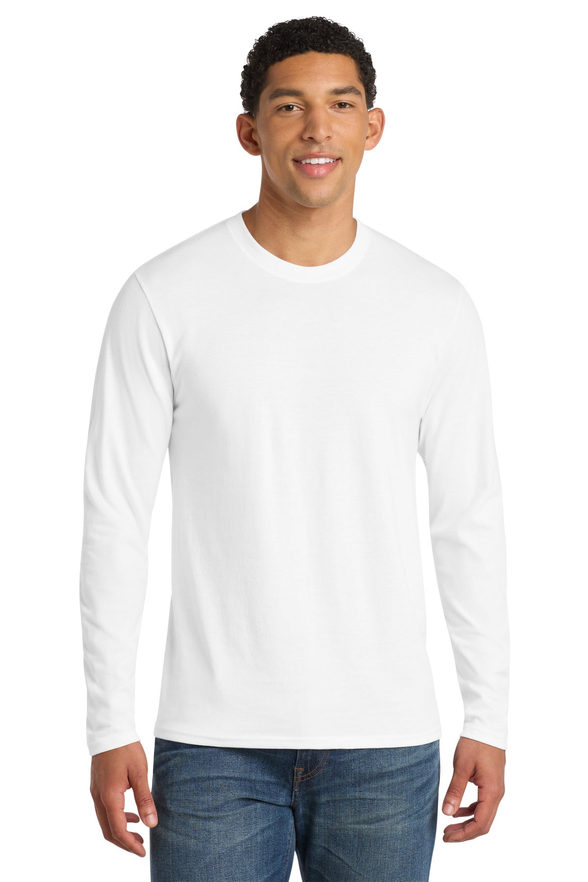 Port & Co Long Sleeve Fan Favorite  Blend Tee. PC455LS - White