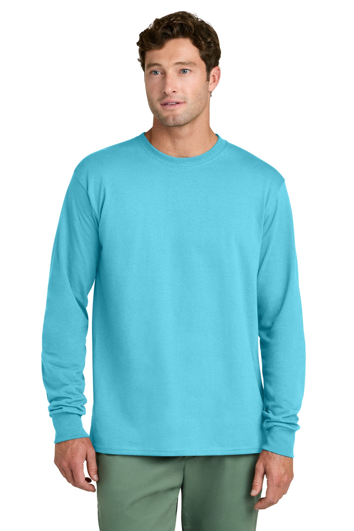 Port & Co Long Sleeve Core Cotton Tee. PC54LS - Aquatic Blue