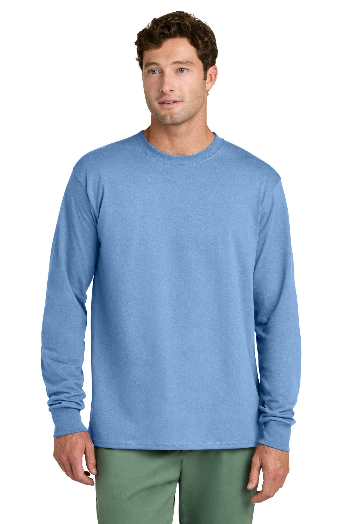 Port & Co Long Sleeve Core Cotton Tee. PC54LS - Carolina Blue