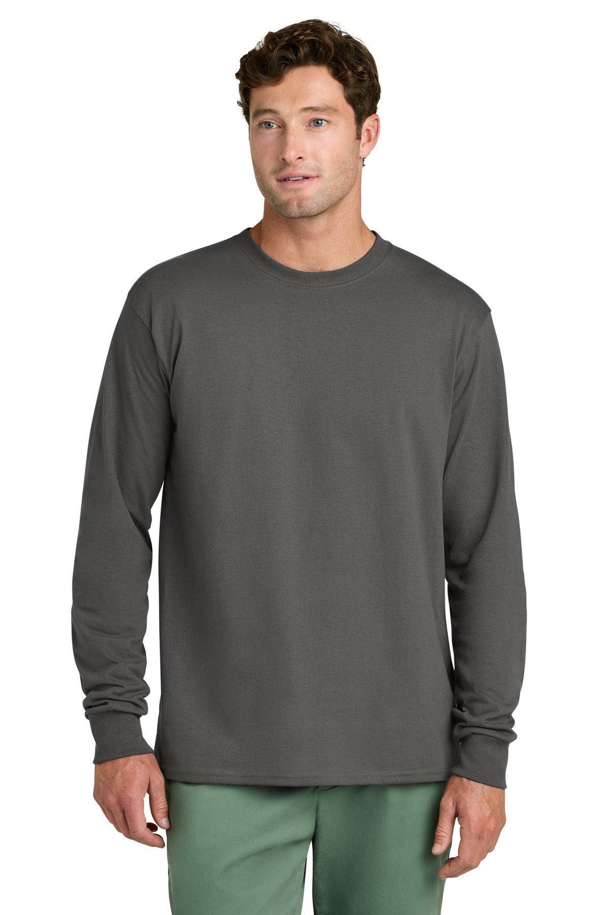 Port & Co Long Sleeve Core Cotton Tee. PC54LS - Charcoal
