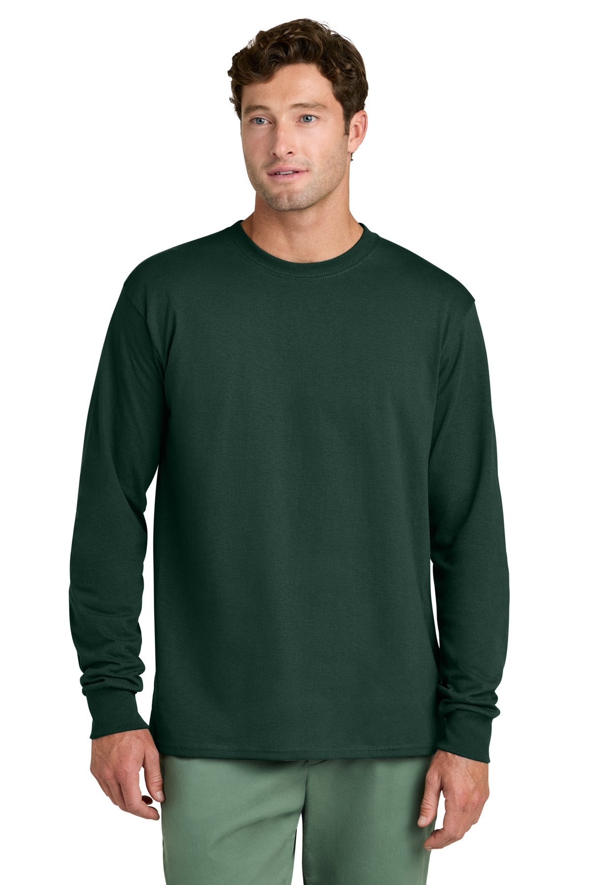 Port & Co Long Sleeve Core Cotton Tee. PC54LS - Dark Green