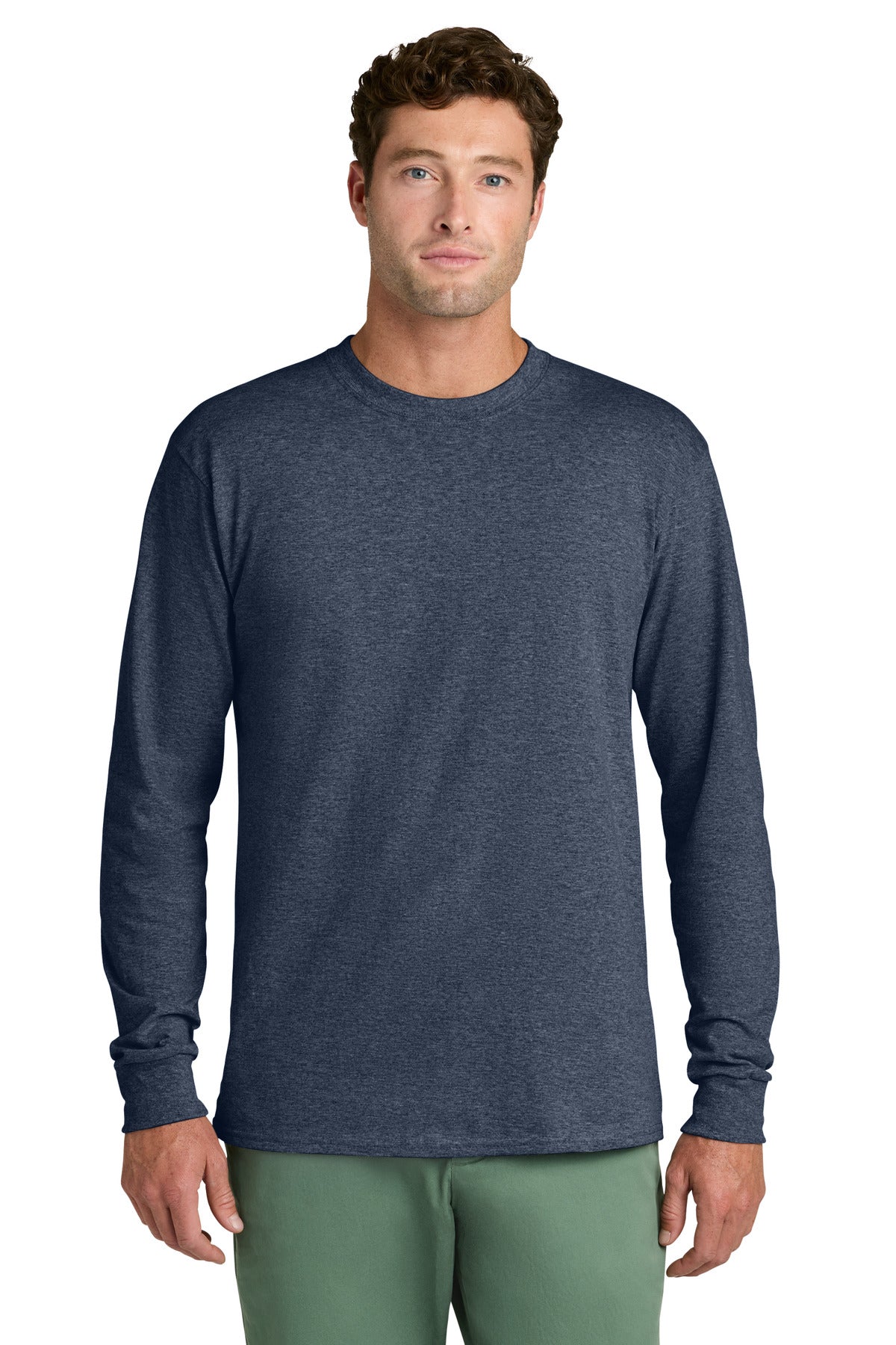 Port & Co Long Sleeve Core Cotton Tee. PC54LS - Heather Navy