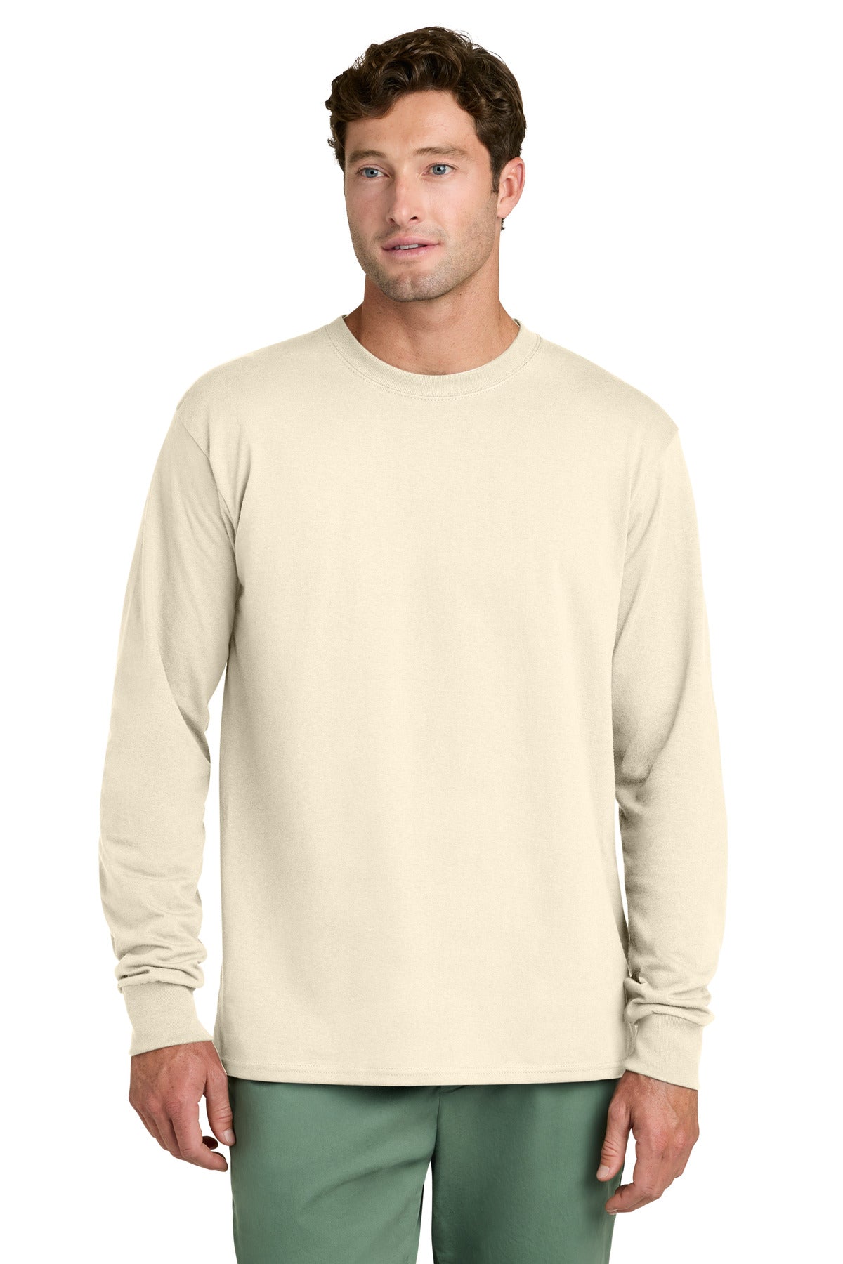 Port & Co Long Sleeve Core Cotton Tee. PC54LS - Natural