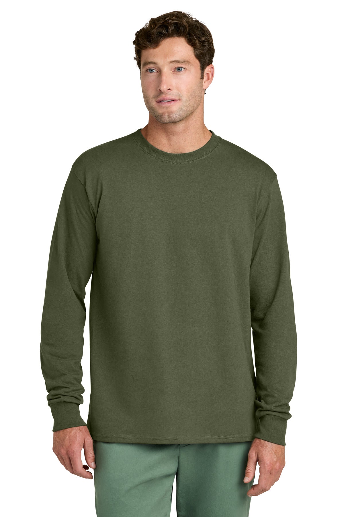 Port & Co Long Sleeve Core Cotton Tee. PC54LS - Olive Drab Green