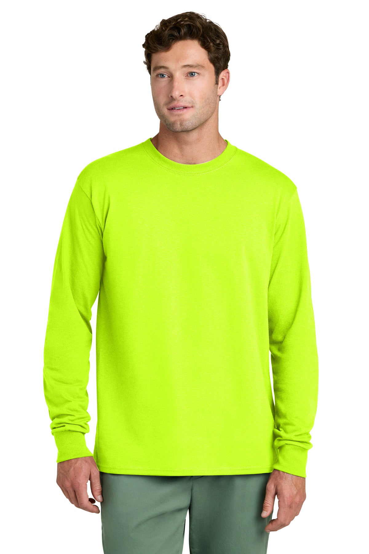 Port & Co Long Sleeve Core Cotton Tee. PC54LS - S. Green