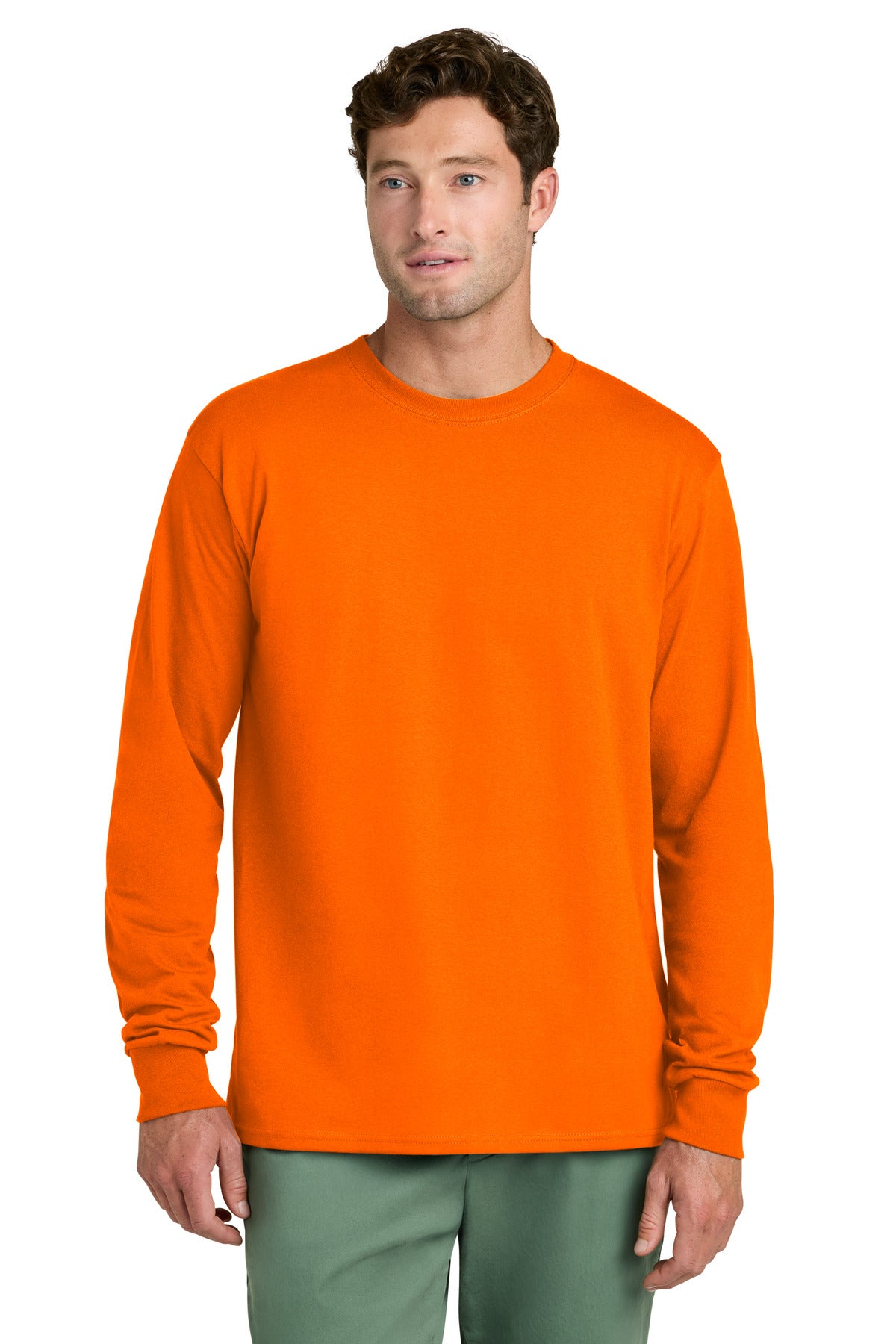 Port & Co Long Sleeve Core Cotton Tee. PC54LS - S. Orange