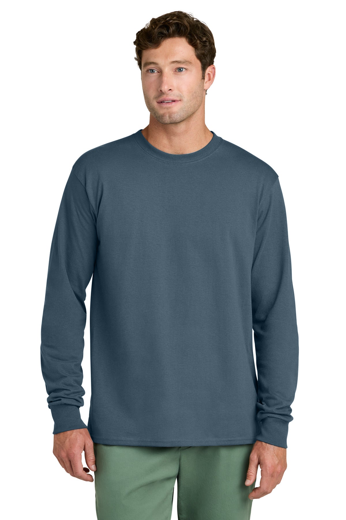 Port & Co Long Sleeve Core Cotton Tee. PC54LS - Steel Blue