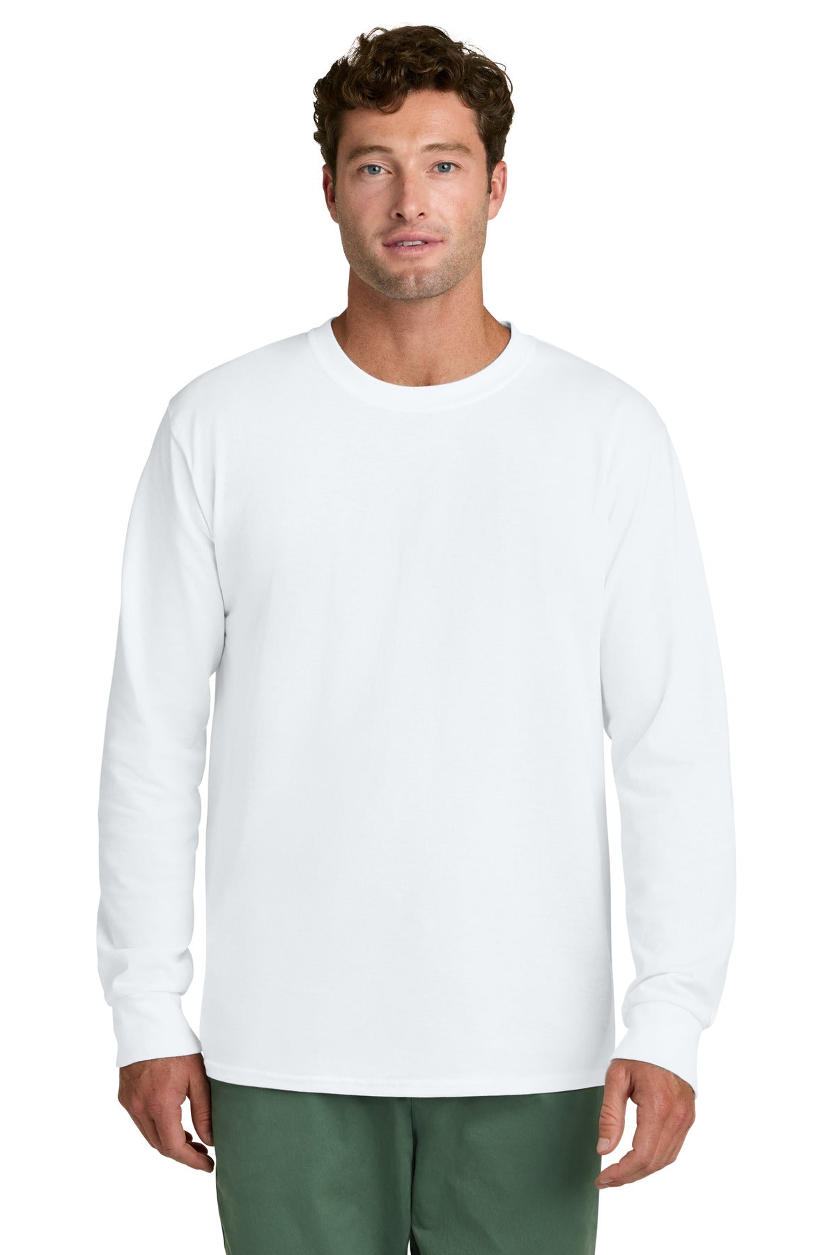 Port & Co Long Sleeve Core Cotton Tee. PC54LS - White