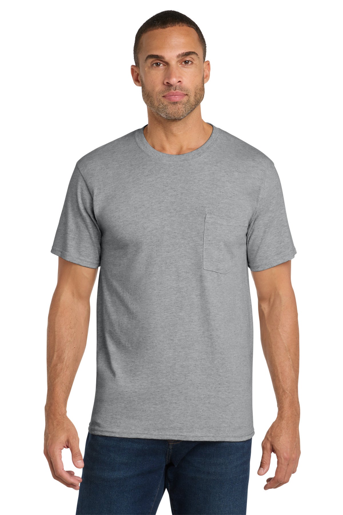 Port & Co Core Cotton Pocket Tee. PC54P - Athletic Heather