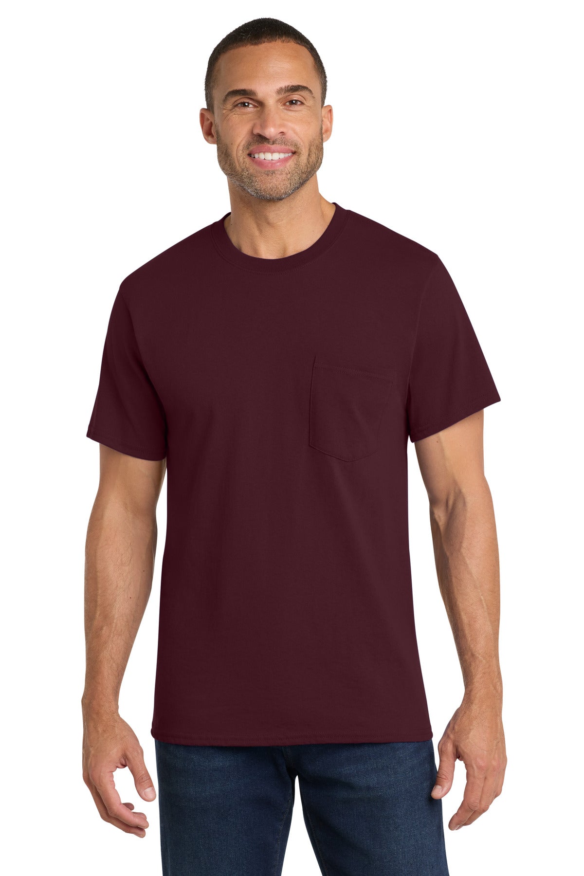 Port & Co Core Cotton Pocket Tee. PC54P - Athletic Maroon