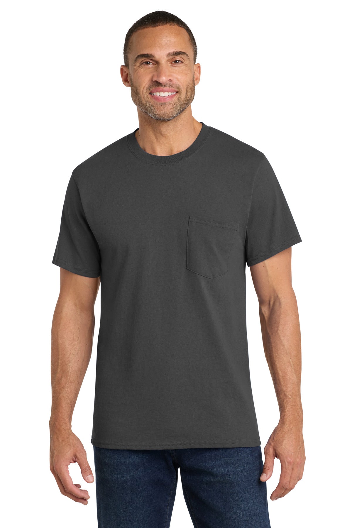 Port & Co Core Cotton Pocket Tee. PC54P - Charcoal