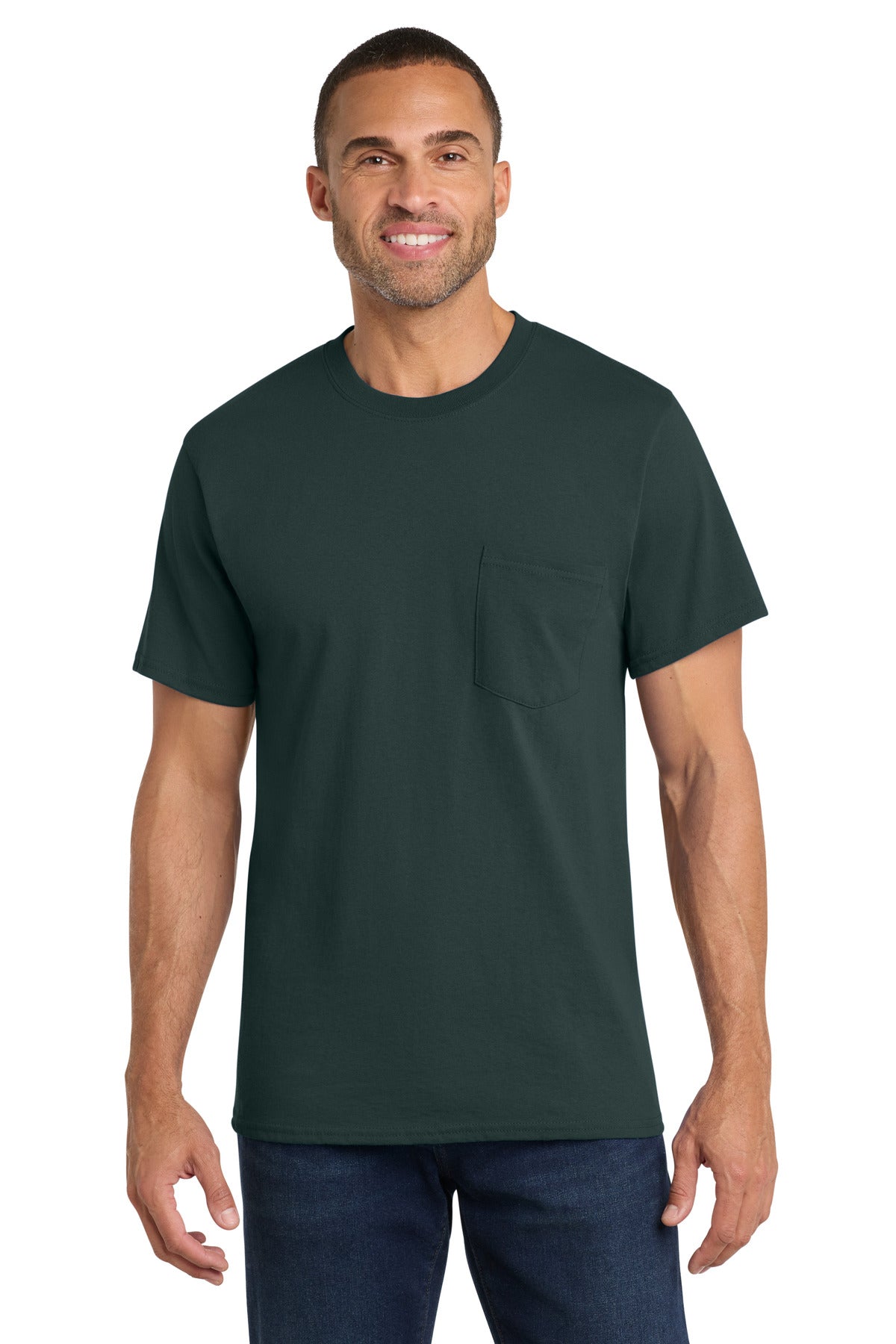 Port & Co Core Cotton Pocket Tee. PC54P - Dark Green