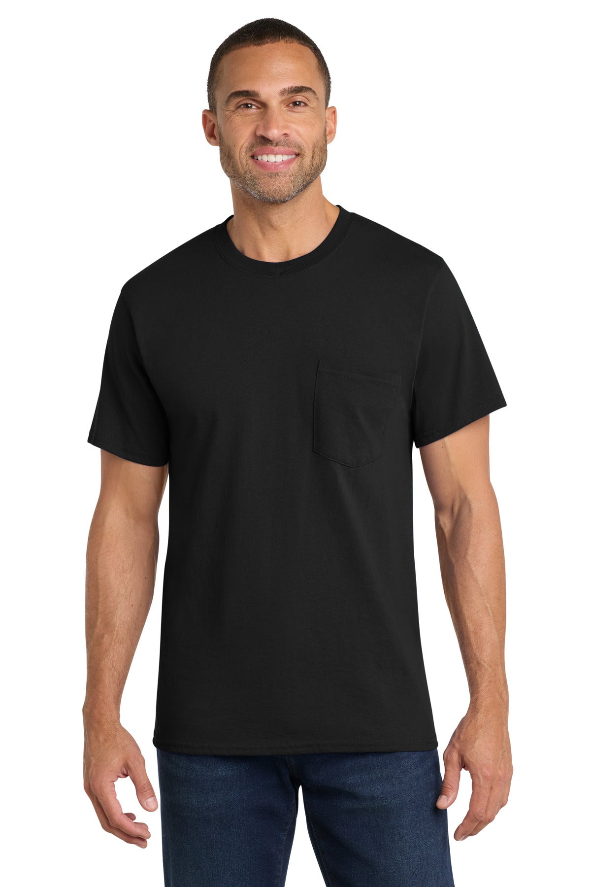 Port & Co Core Cotton Pocket Tee. PC54P - Jet Black