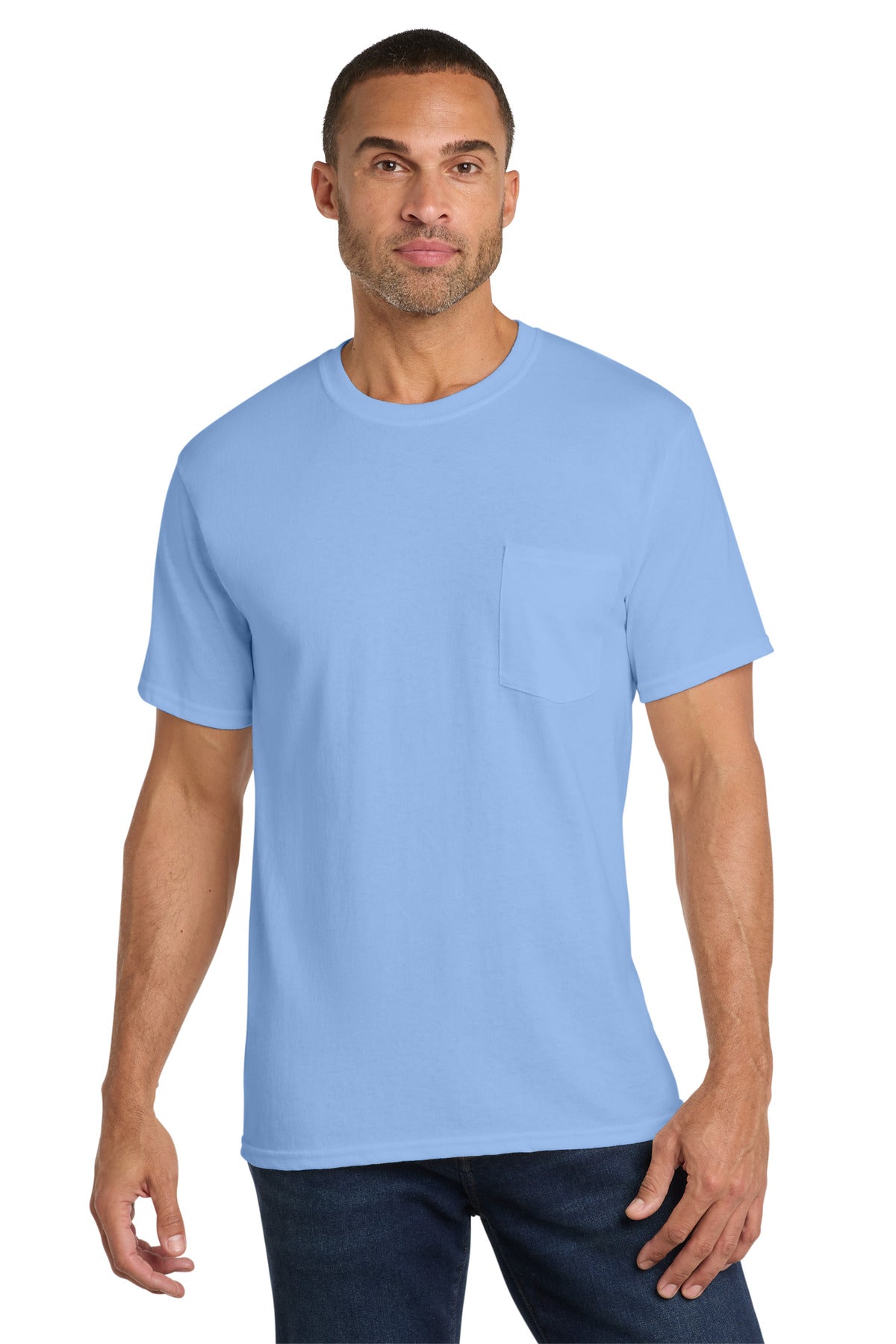 Port & Co Core Cotton Pocket Tee. PC54P - Light Blue