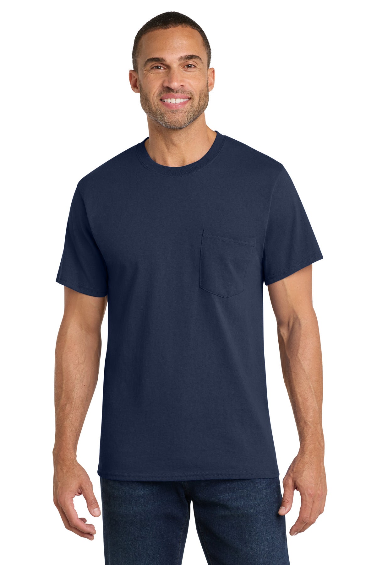 Port & Co Core Cotton Pocket Tee. PC54P - Navy