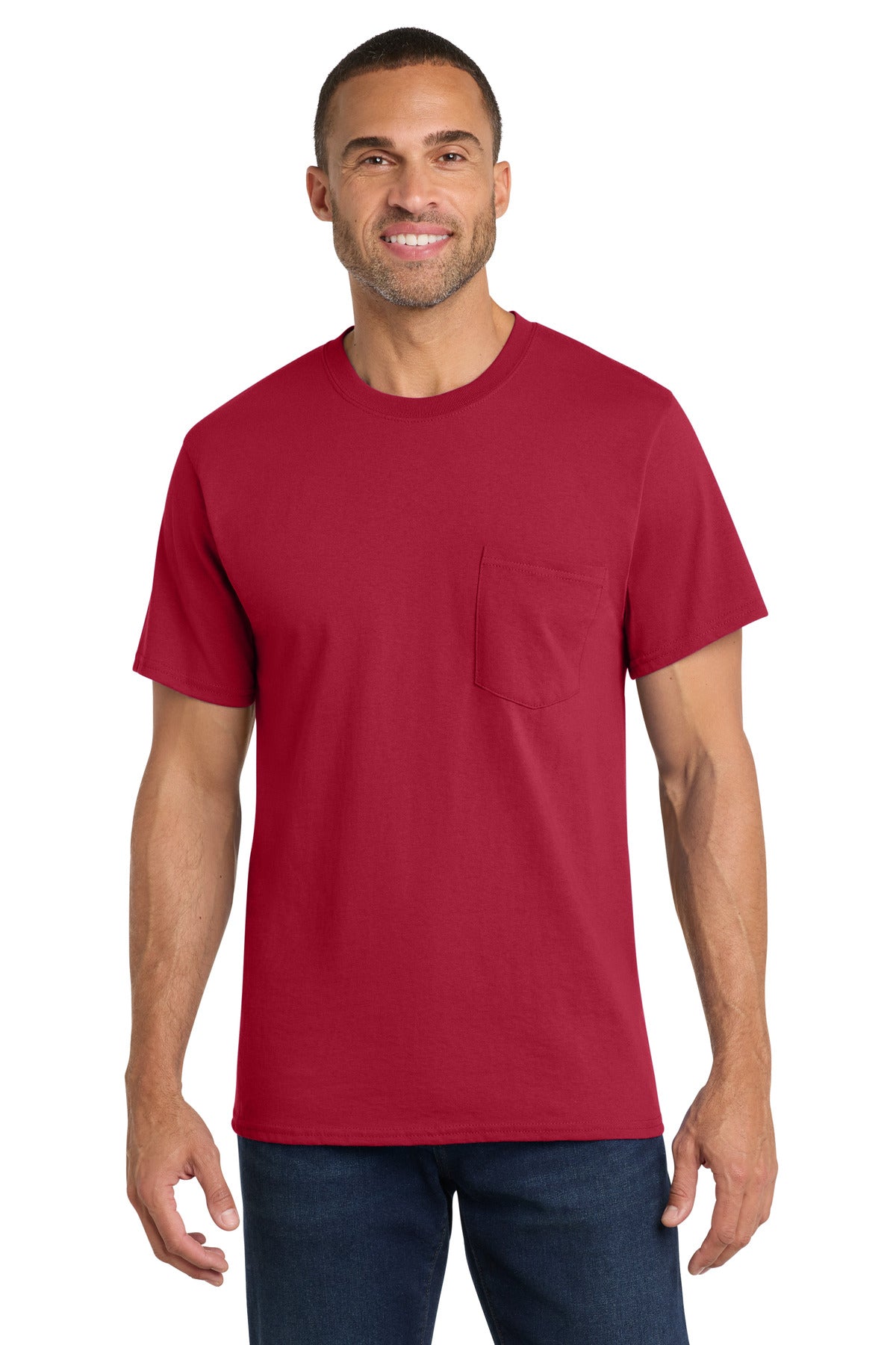 Port & Co Core Cotton Pocket Tee. PC54P - Red