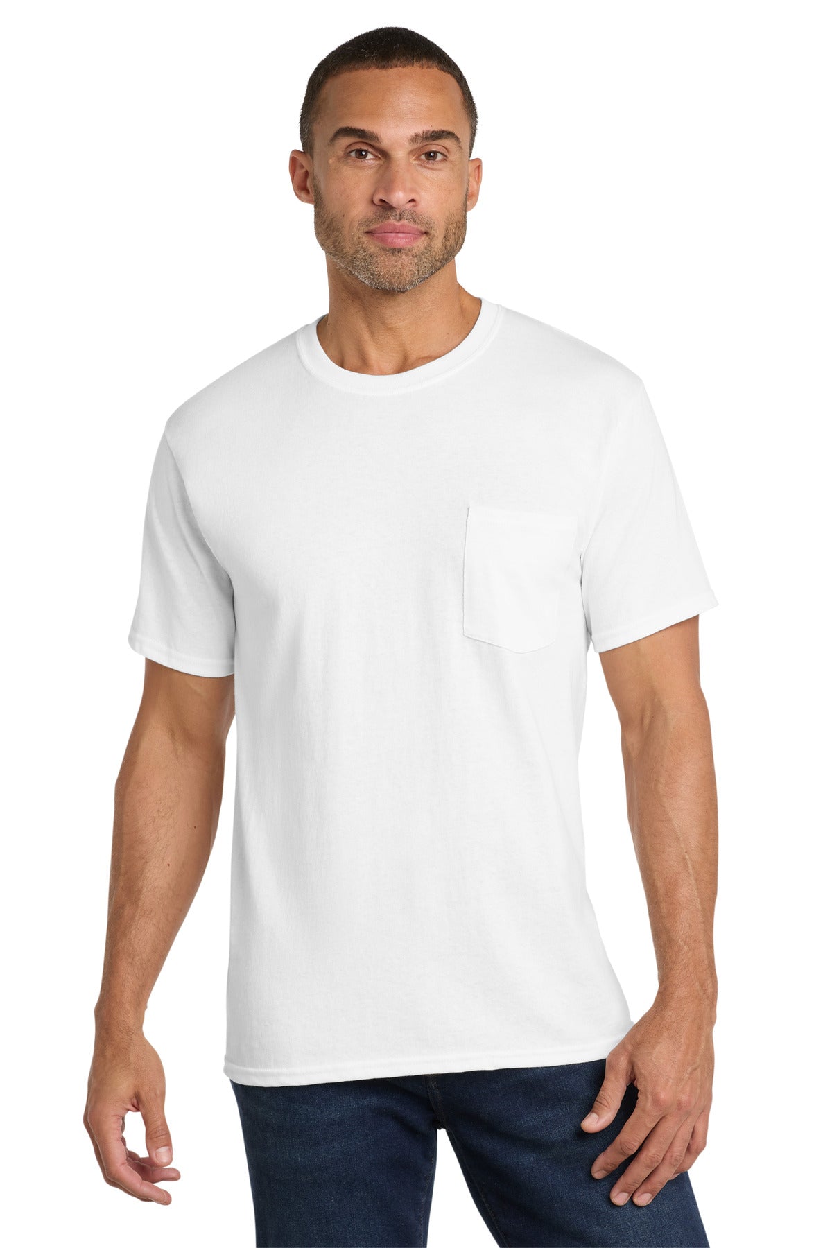 Port & Co Core Cotton Pocket Tee. PC54P - White