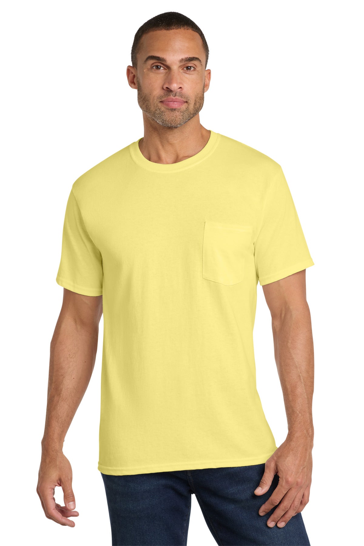 Port & Co Core Cotton Pocket Tee. PC54P - Yellow