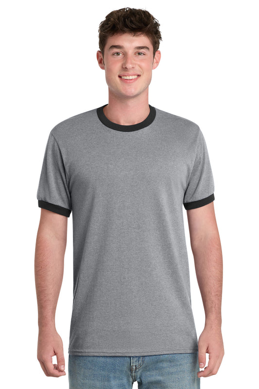 Port & Co Core Cotton Ringer Tee.  PC54R - Athletic Heather/ Jet Black
