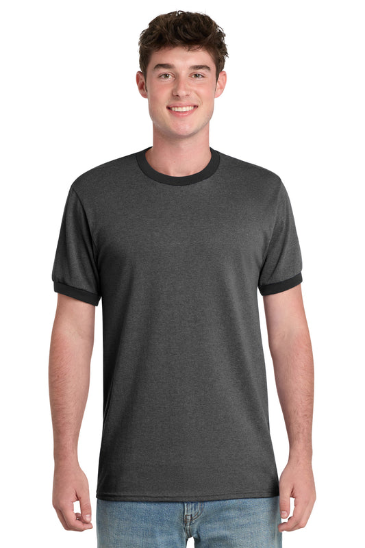 Port & Co Core Cotton Ringer Tee.  PC54R - Dark Heather Grey/ Jet Black