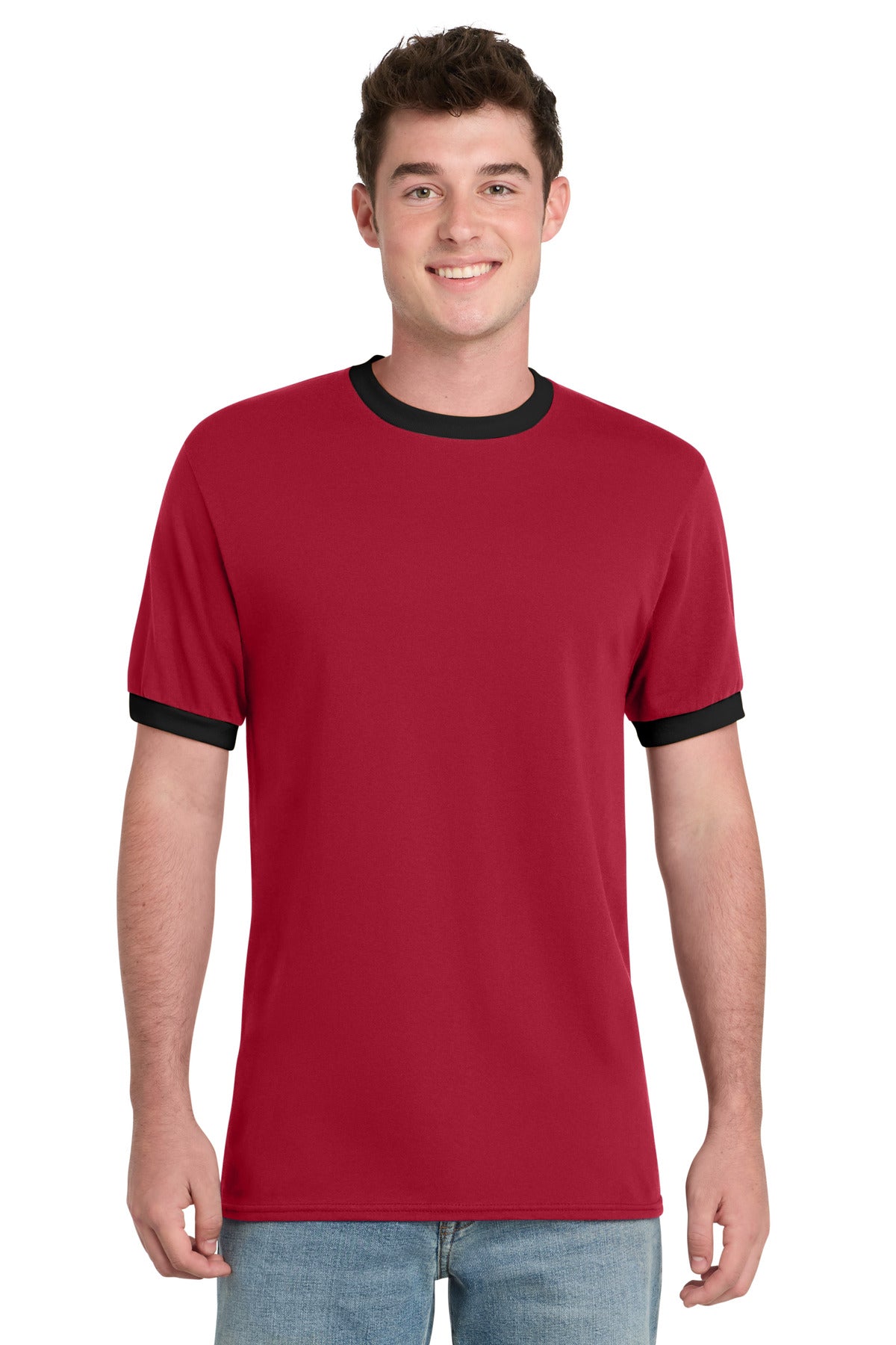 Port & Co Core Cotton Ringer Tee.  PC54R - Red/ Jet Black