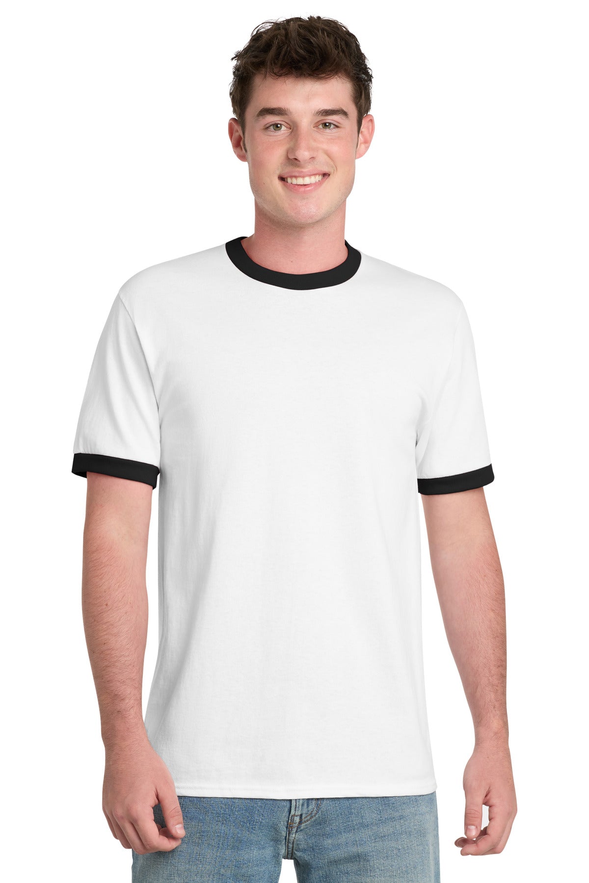 Port & Co Core Cotton Ringer Tee.  PC54R - White/ Jet Black