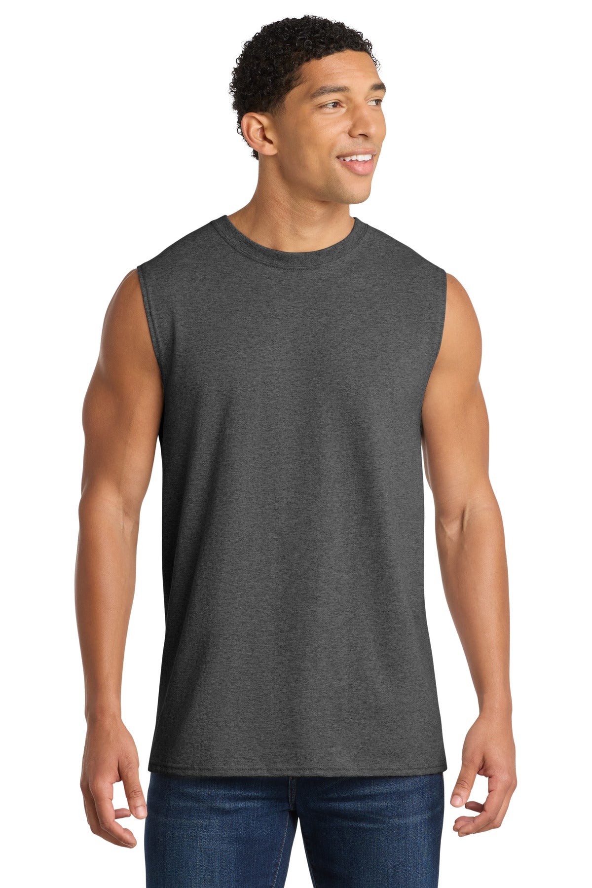 Port & Co Core Cotton Sleeveless Tee. PC54SL - Dark Heather Grey