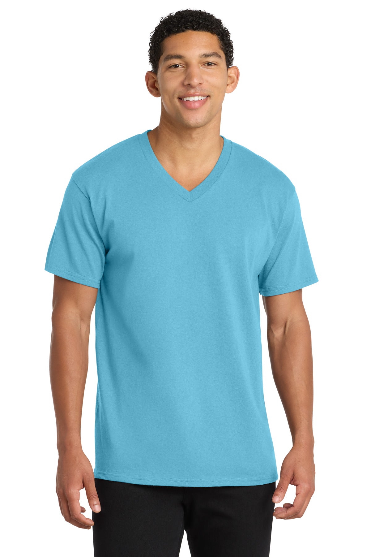 Port & Co Core Cotton V-Neck Tee. PC54V - Aquatic Blue