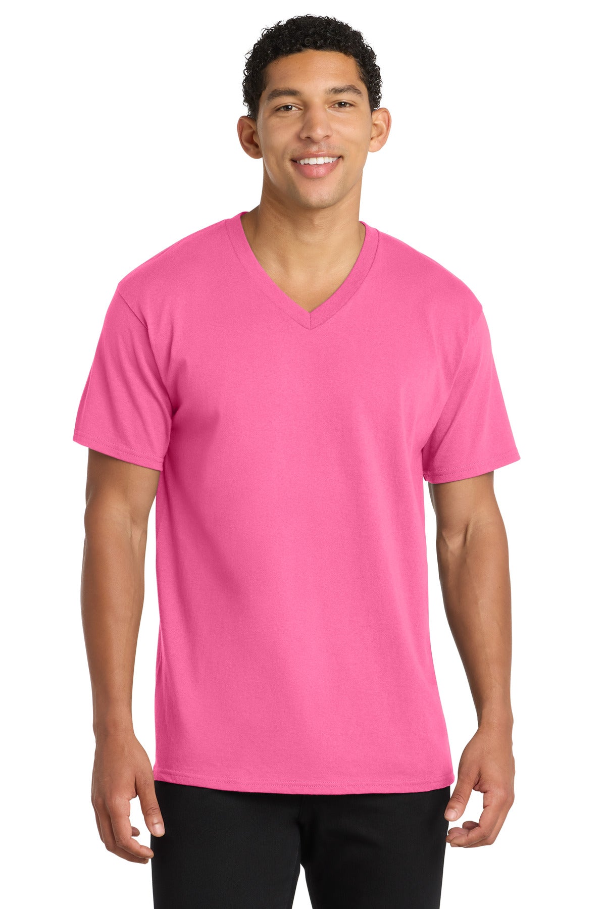 Port & Co Core Cotton V-Neck Tee. PC54V - Neon Pink