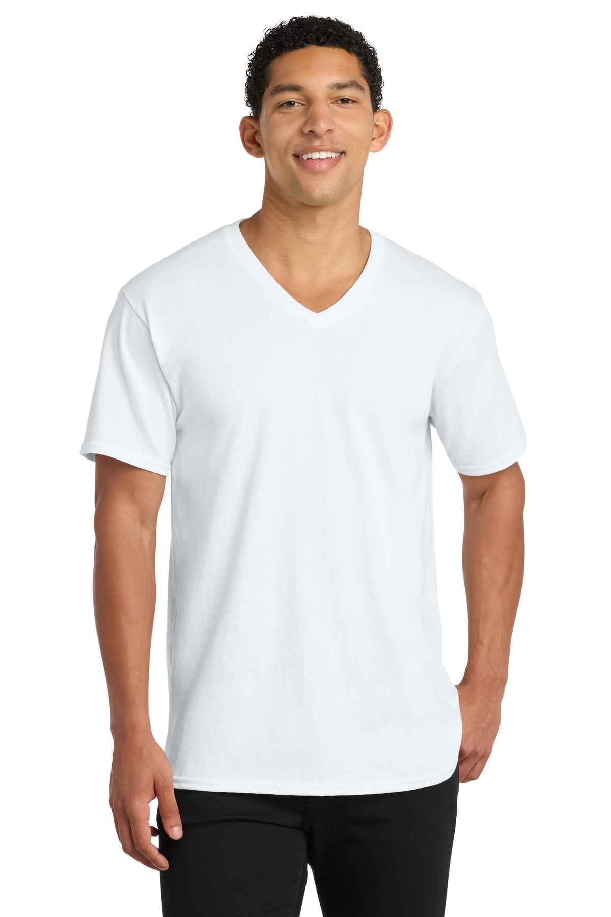 Port & Co Core Cotton V-Neck Tee. PC54V - White