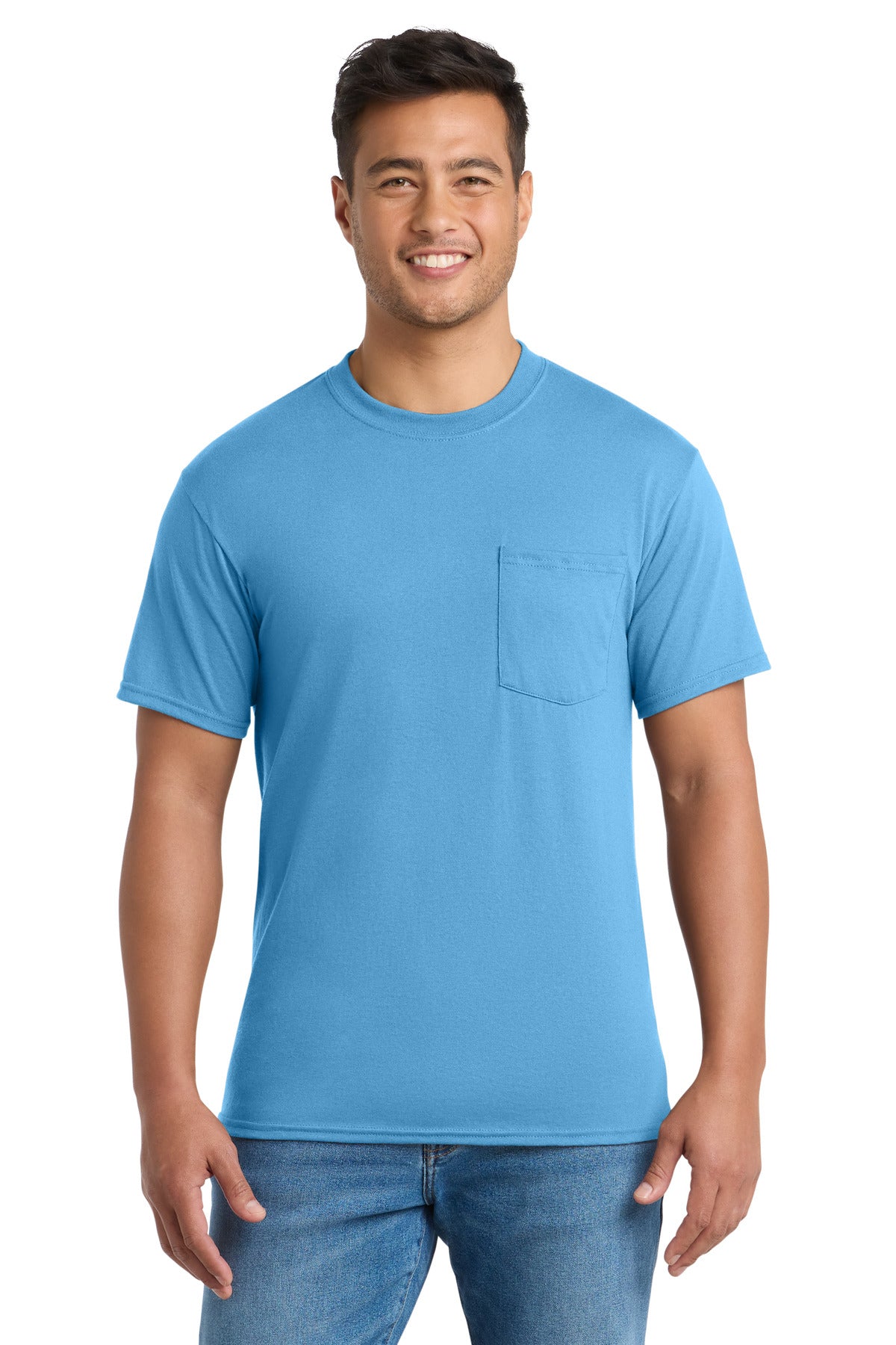 Port & Co Core Blend Pocket Tee. PC55P - Aquatic Blue