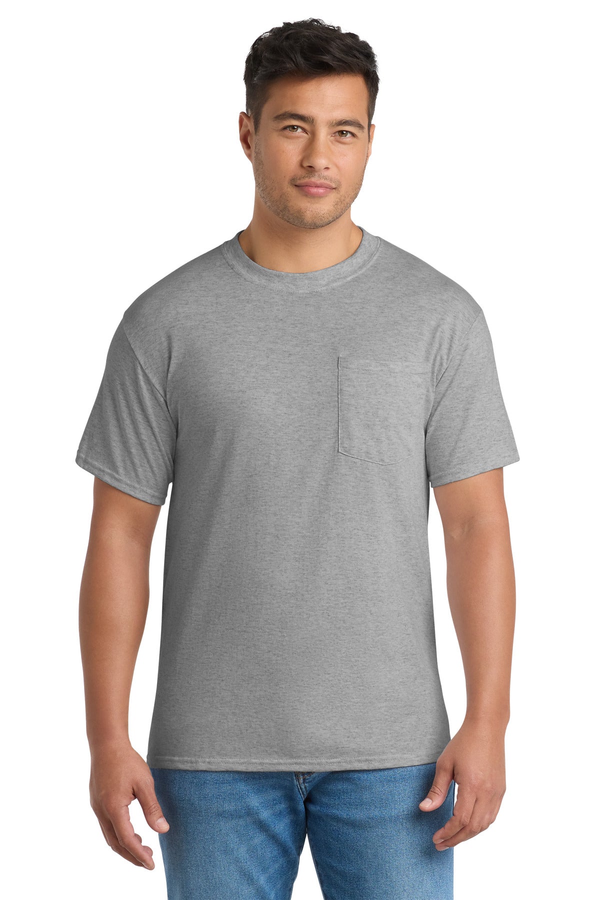 Port & Co Core Blend Pocket Tee. PC55P - Athletic Heather