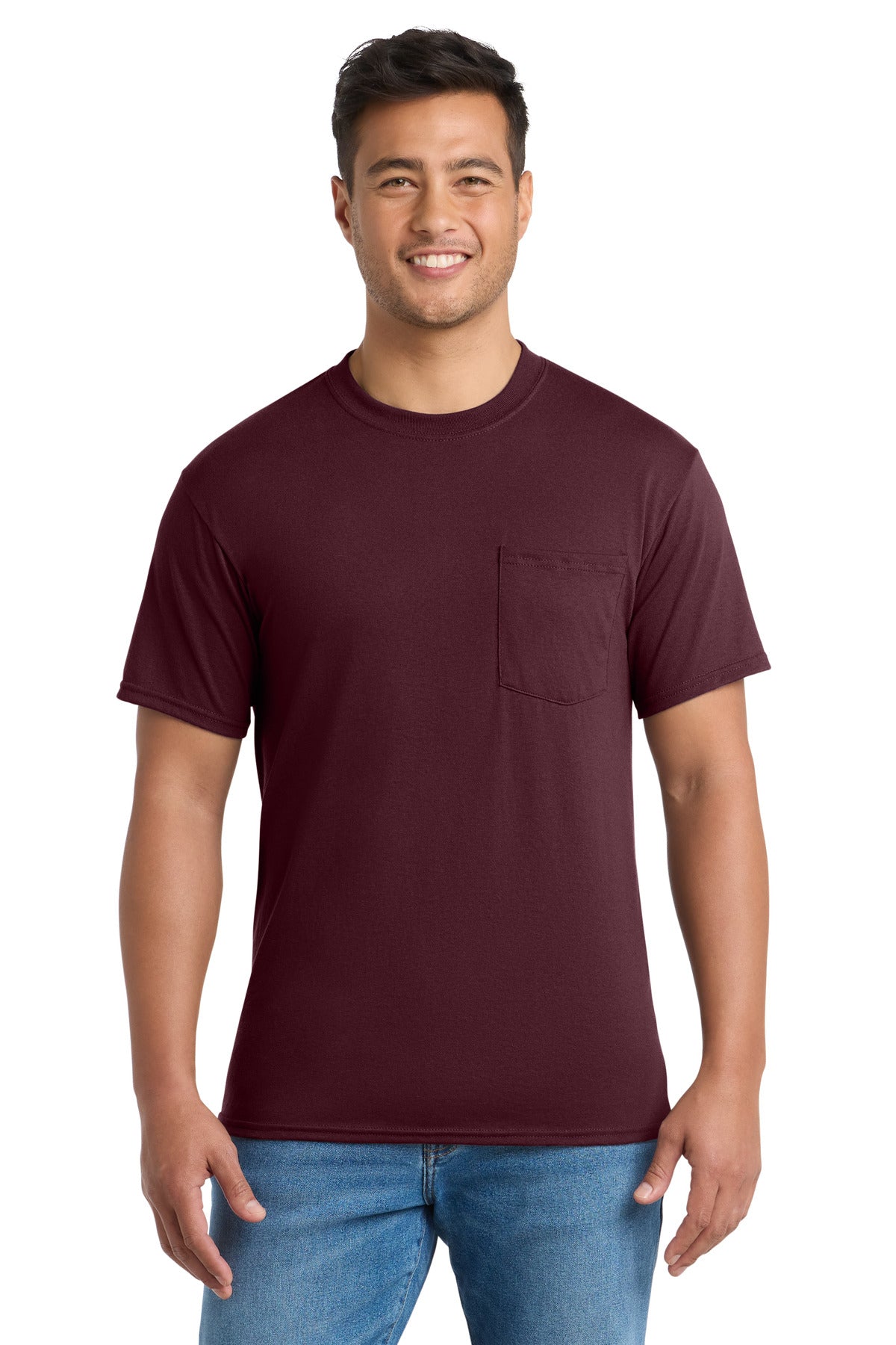 Port & Co Core Blend Pocket Tee. PC55P - Athletic Maroon