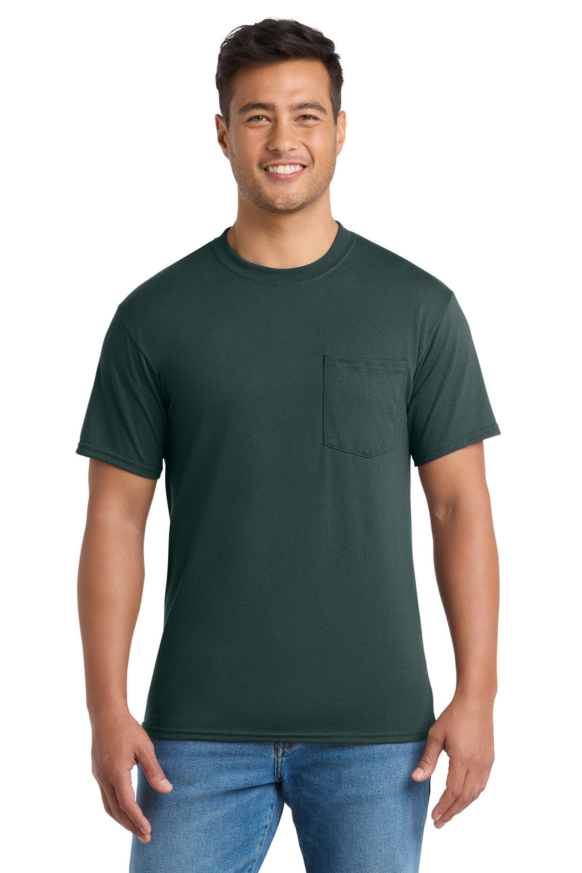 Port & Co Core Blend Pocket Tee. PC55P - Dark Green