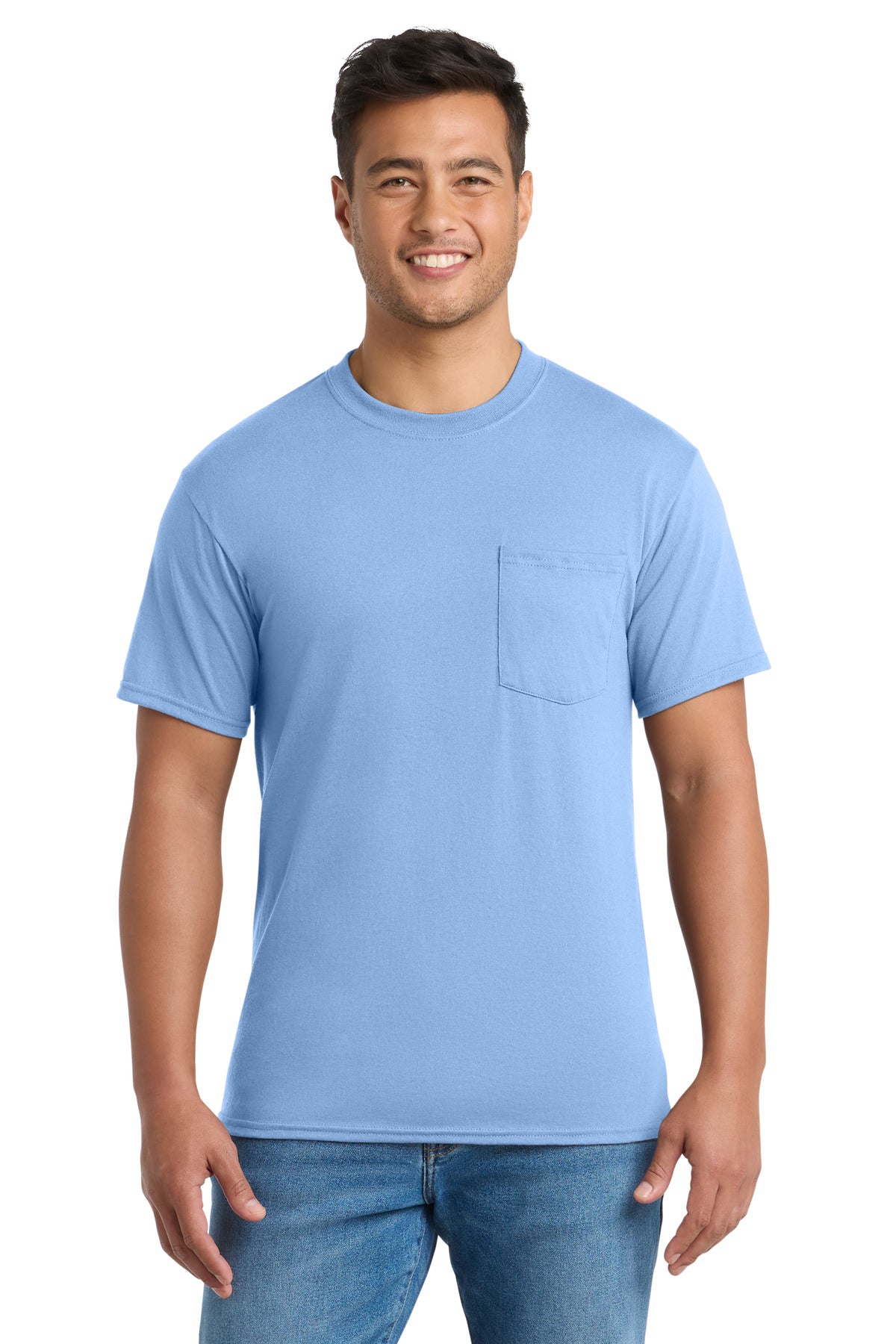 Port & Co Core Blend Pocket Tee. PC55P - Light Blue