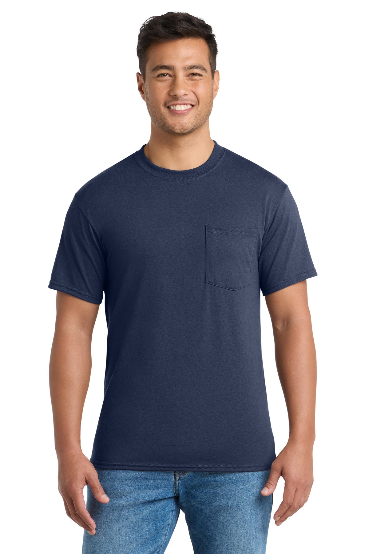 Port & Co Core Blend Pocket Tee. PC55P - Navy