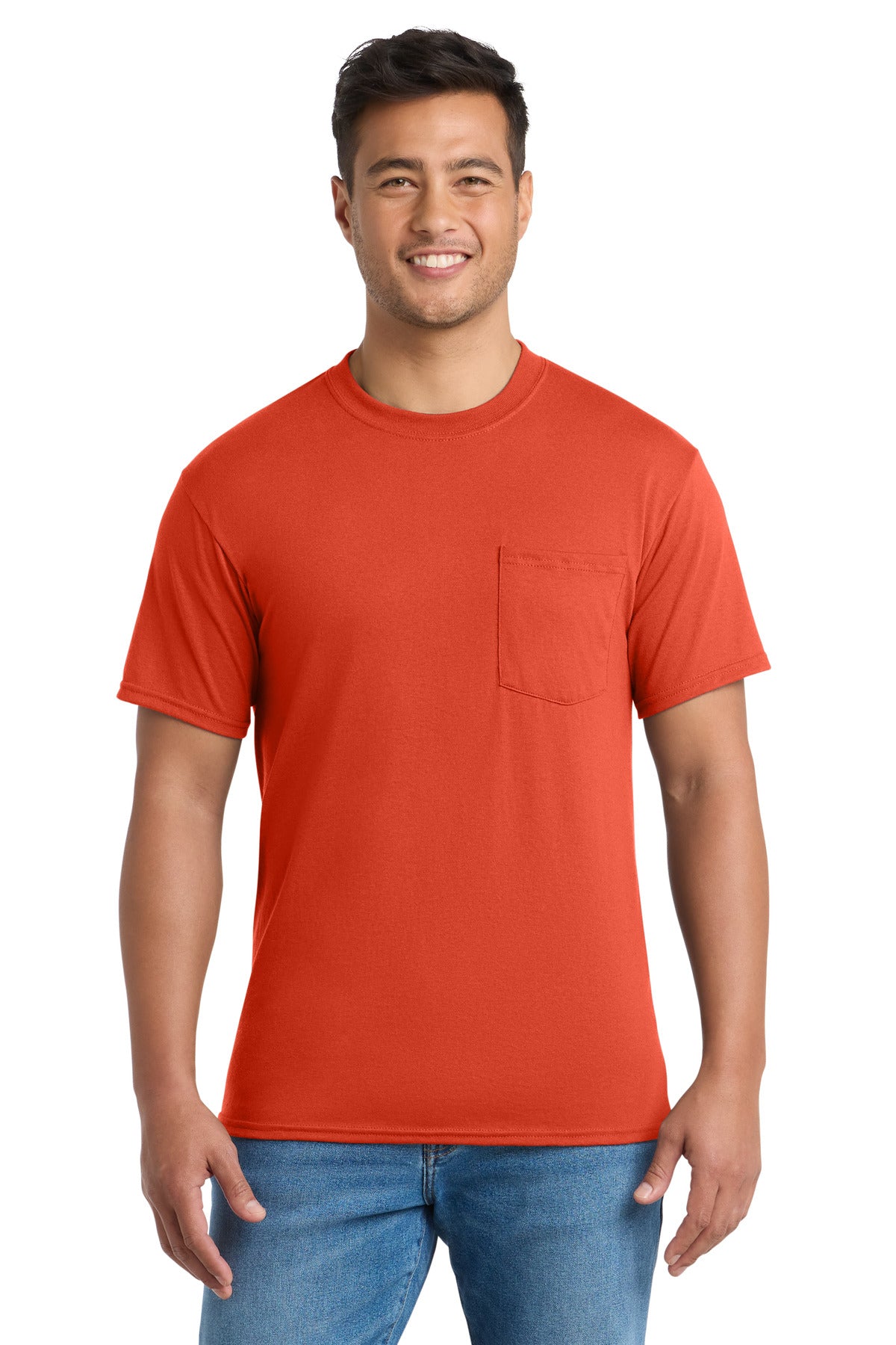 Port & Co Core Blend Pocket Tee. PC55P - Orange