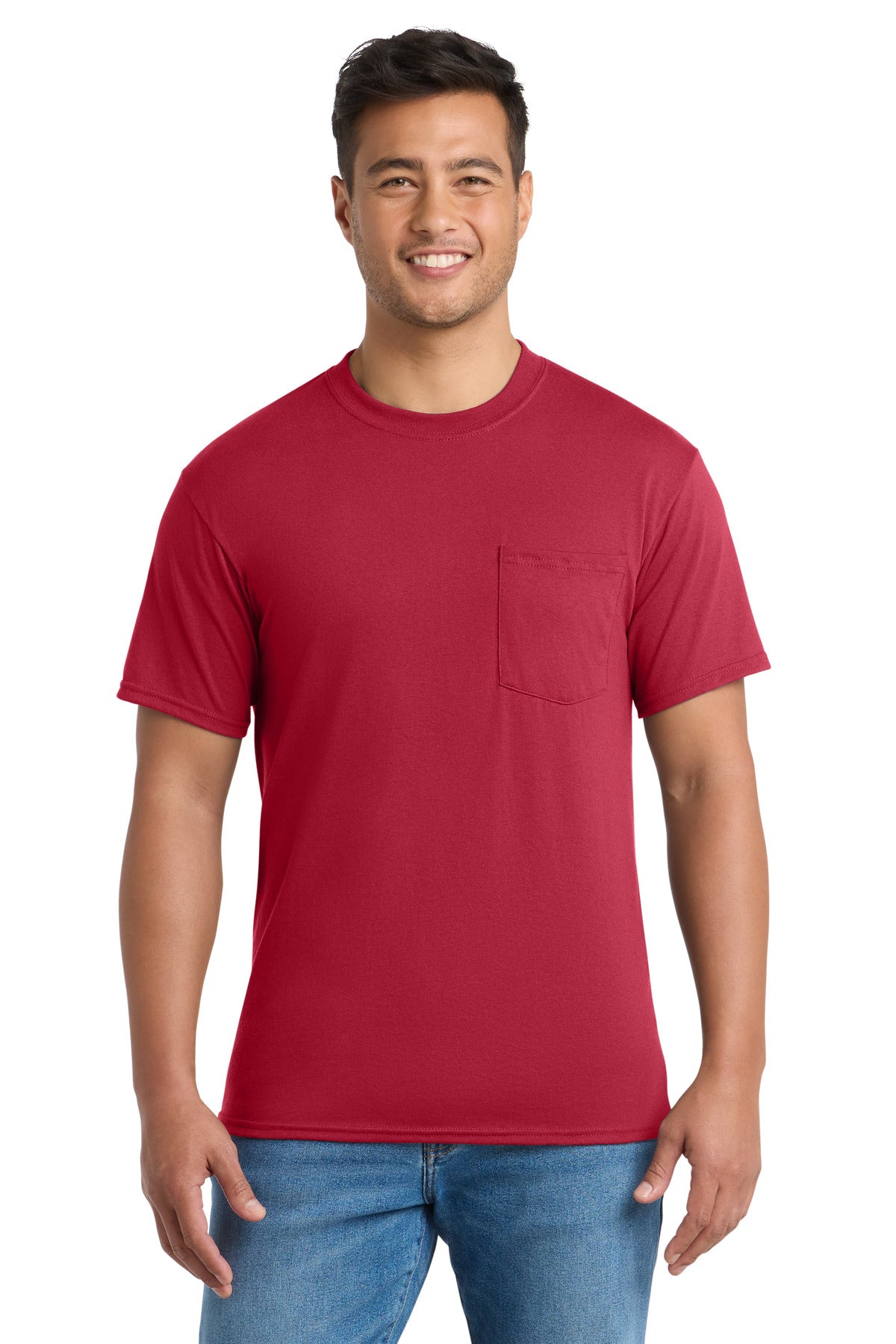 Port & Co Core Blend Pocket Tee. PC55P - Red