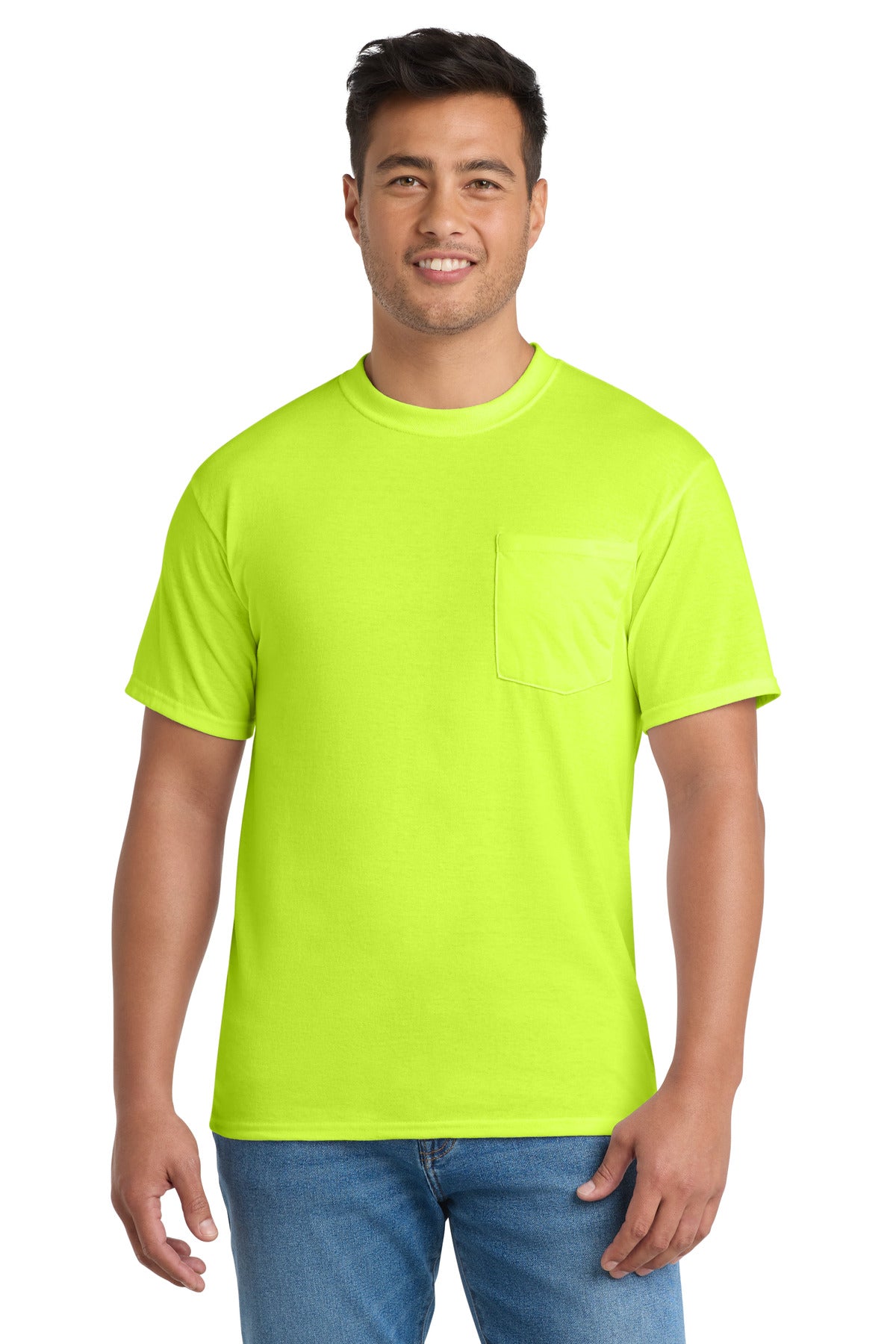 Port & Co Core Blend Pocket Tee. PC55P - Safety Green