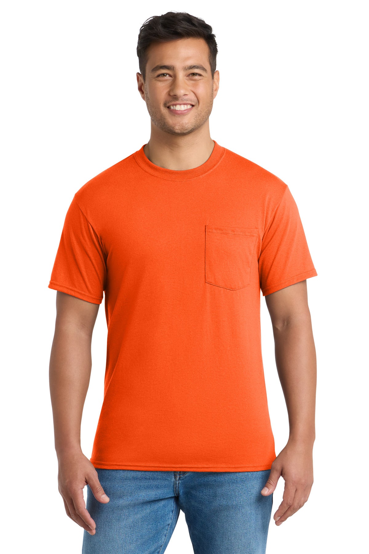 Port & Co Core Blend Pocket Tee. PC55P - Safety Orange