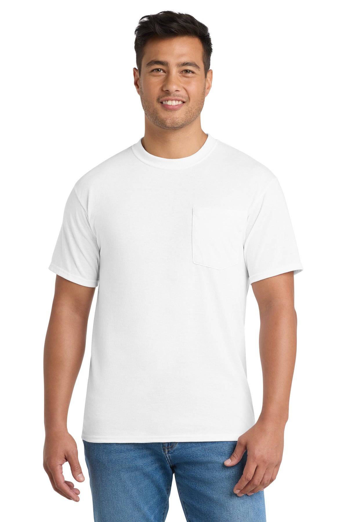 Port & Co Core Blend Pocket Tee. PC55P - White