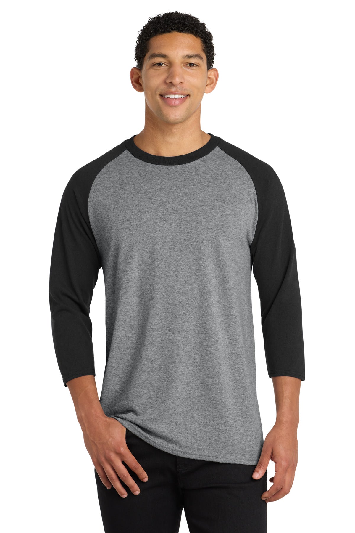 Port & Co Core Blend 3/4-Sleeve Raglan Tee. PC55RS - Athletic Heather/ Jet Black