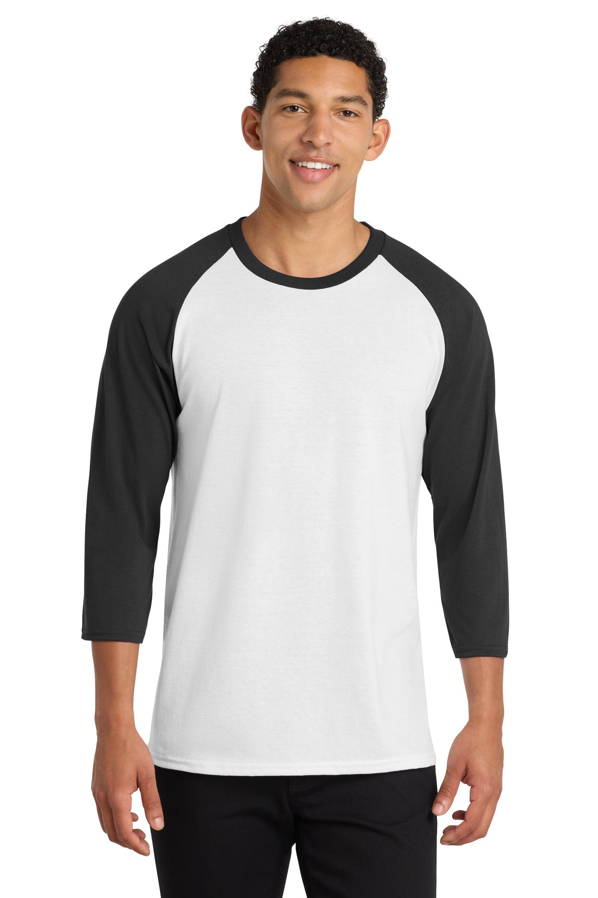 Port & Co Core Blend 3/4-Sleeve Raglan Tee. PC55RS - White/ Jet Black