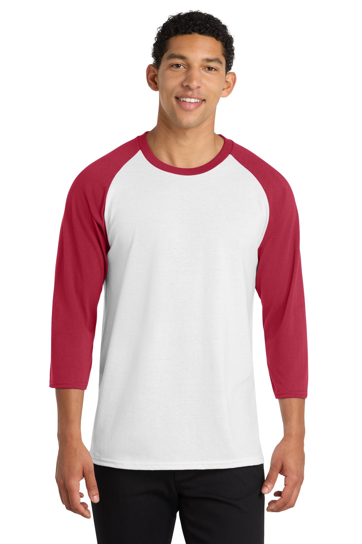 Port & Co Core Blend 3/4-Sleeve Raglan Tee. PC55RS - White/ Red