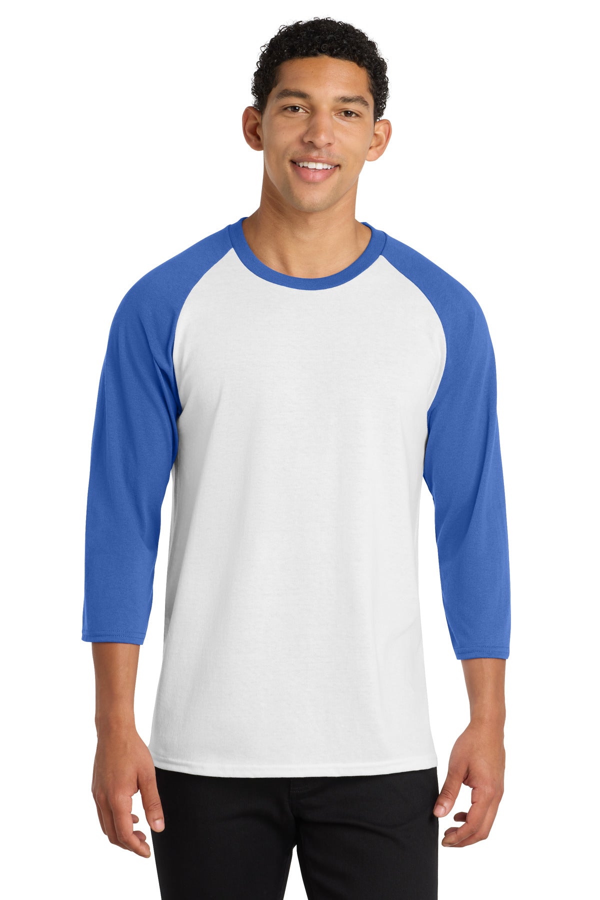 Port & Co Core Blend 3/4-Sleeve Raglan Tee. PC55RS - White/ Royal