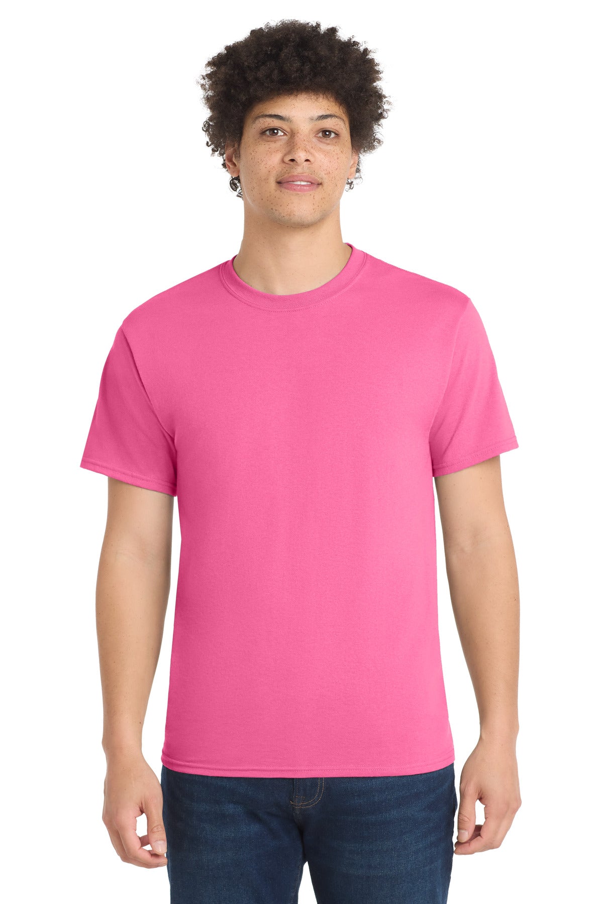 Port & Co Core Blend Tee.  PC55 - Neon Pink