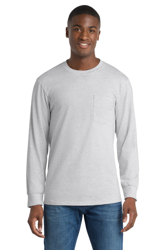 Port & Co Tall Long Sleeve Essential Pocket Tee. PC61LSPT - Ash
