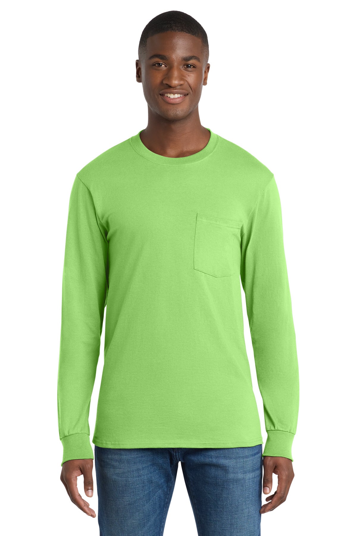 Port & Co Long Sleeve Essential Pocket Tee.  PC61LSP - Lime