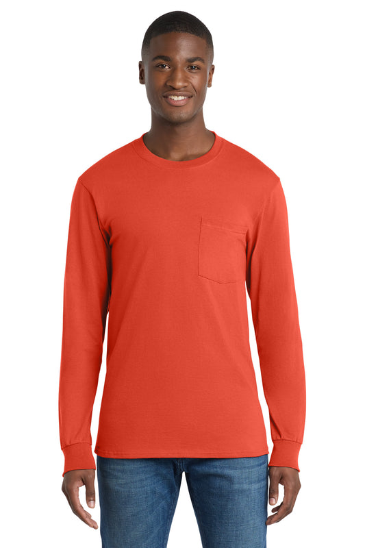 Port & Co Long Sleeve Essential Pocket Tee.  PC61LSP - Orange